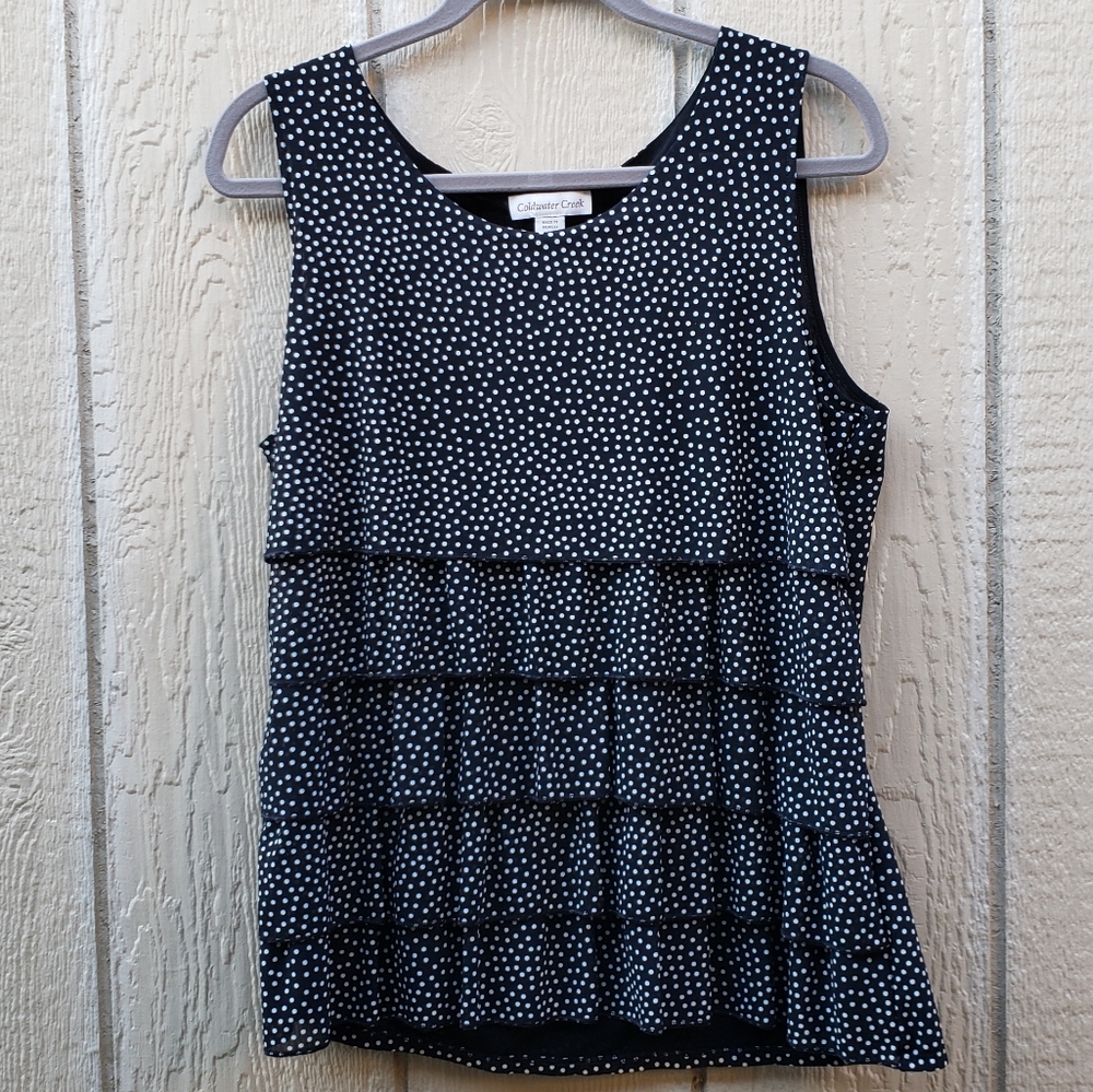 Coldwater Creek  Sleeveless Layered PolkaDot Top L